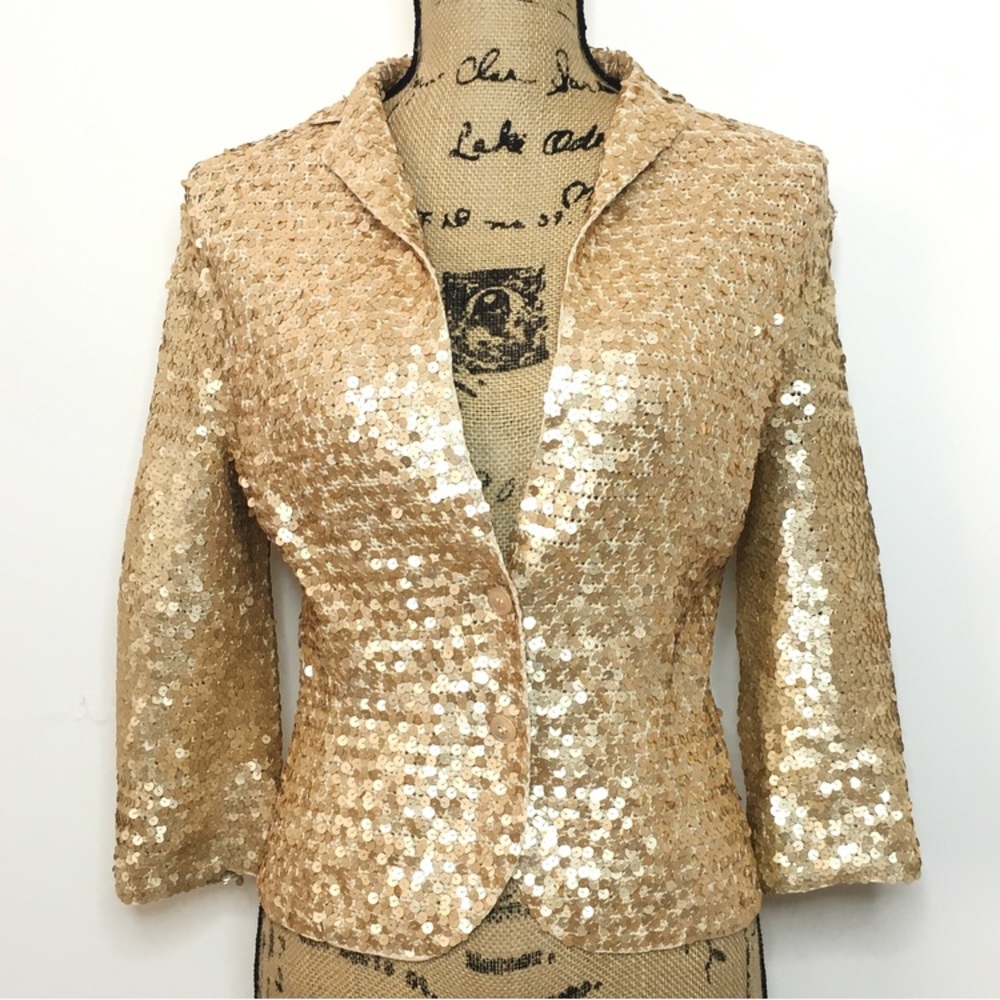 NWT IISLI Gold Sequin Knit Tif Cardigan Blazer